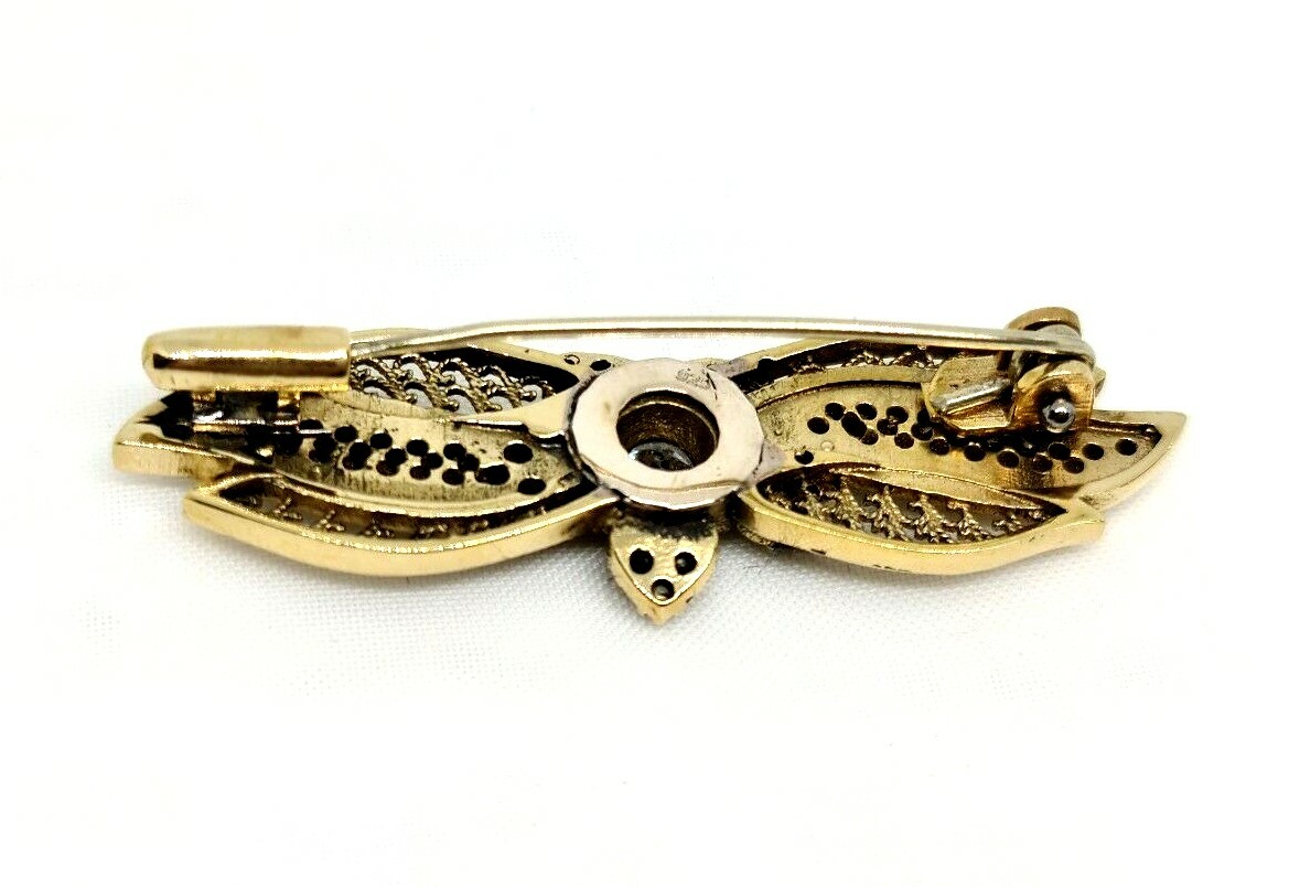 Vintage Silver Brooch Plated With Gold Water Set With Zrconia Stones #982#