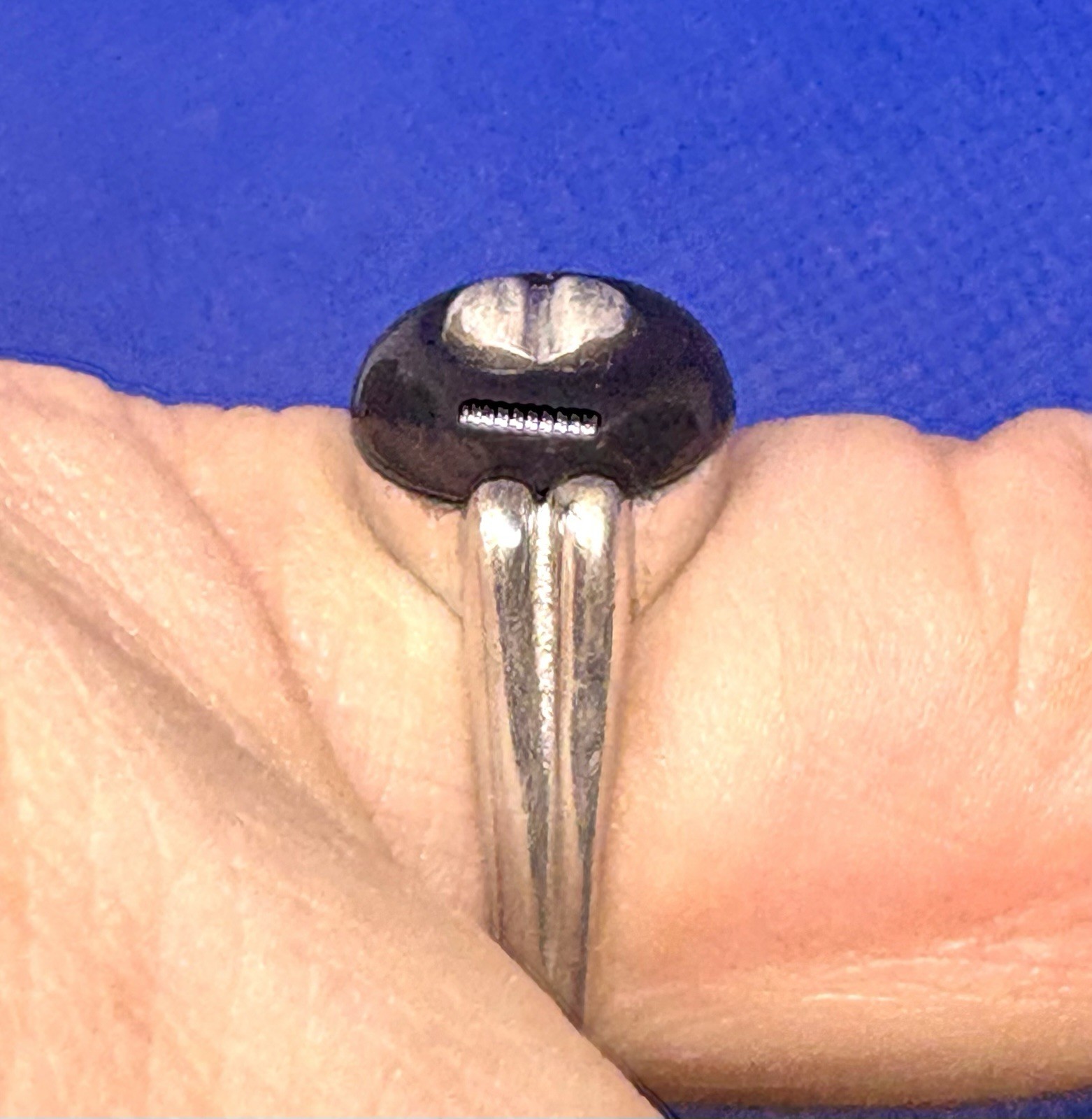 A18 Unique Adjustable 835 Silver Ring Size 7 est 1950s Black Onyx (925) Germany