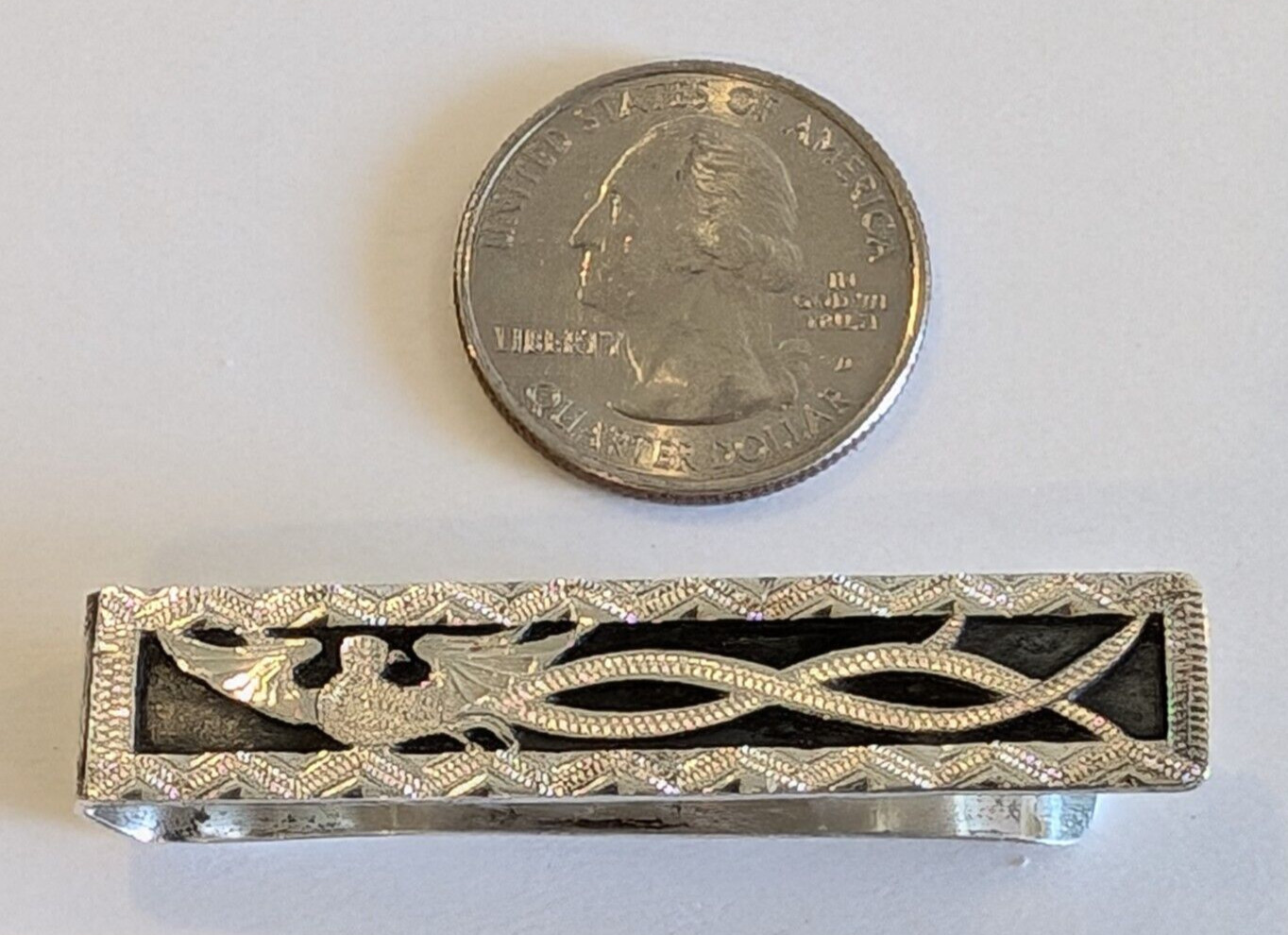 Vintage 900 Silver Etched Bird Tie Clip / Money Clip Guatemala