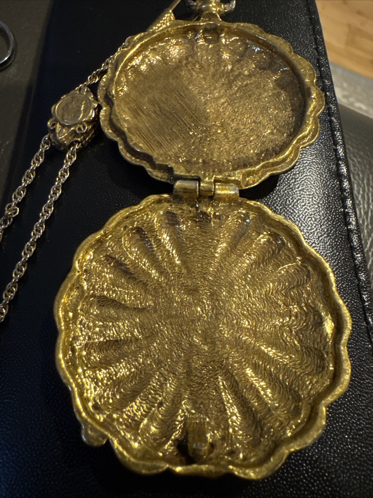 Borage Gold Tone Round Locket Pendant Necklace On Long Chain