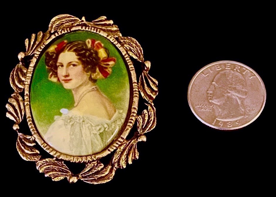 Vintage Hand Painted Porcelain Cameo Brooch Portrait Of Auguste Strobel 1891