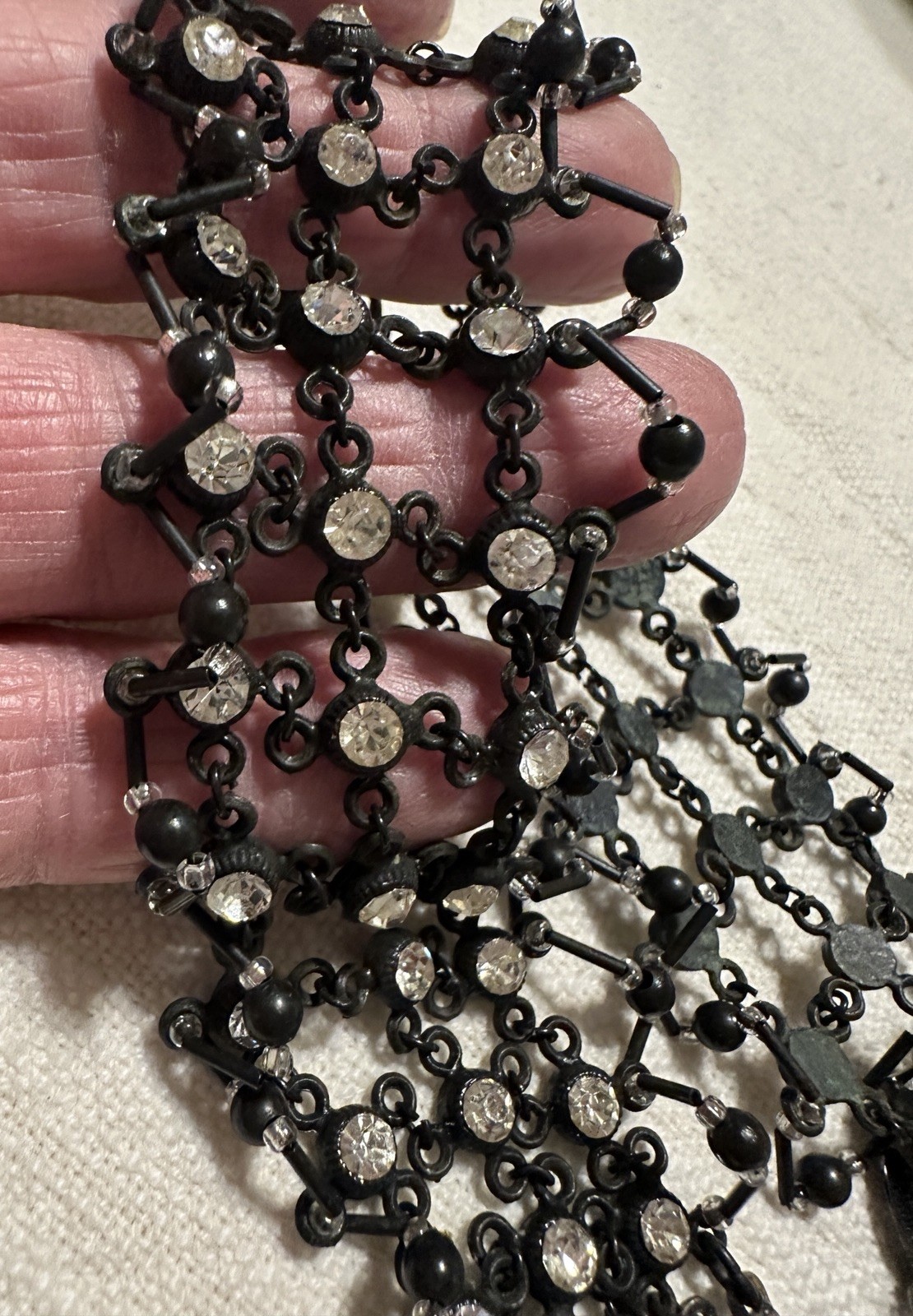 Miriam Haskell Necklace Black Clear Rhinestones Choker Bib Style Vtg MCM Old
