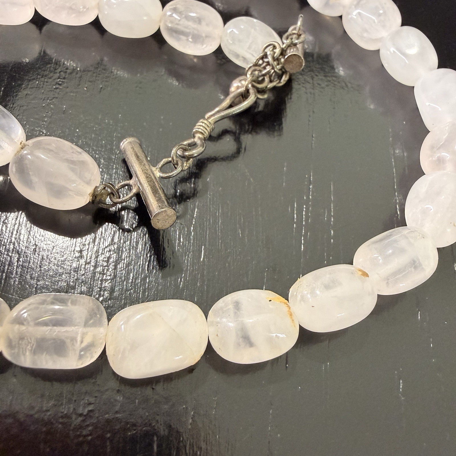 Vintage White Quartz Graduated Bead Necklace Statement Strand Toggle Clasp