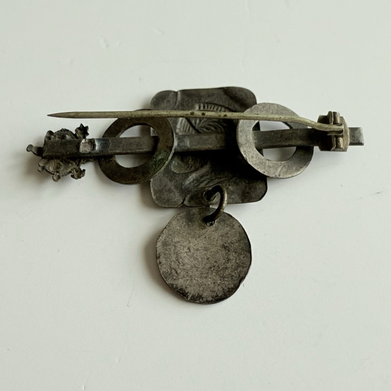 Vintage Greek Revival Warrior Coin Dangle Brooch & Single Earring Set