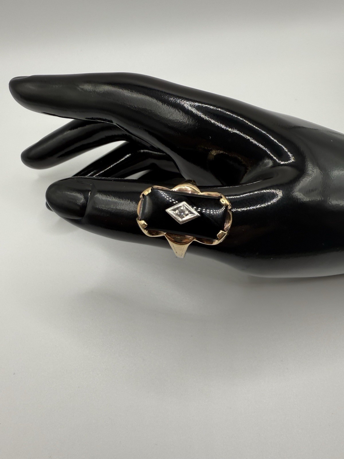 Antique Black Onyx and Diamond Ring