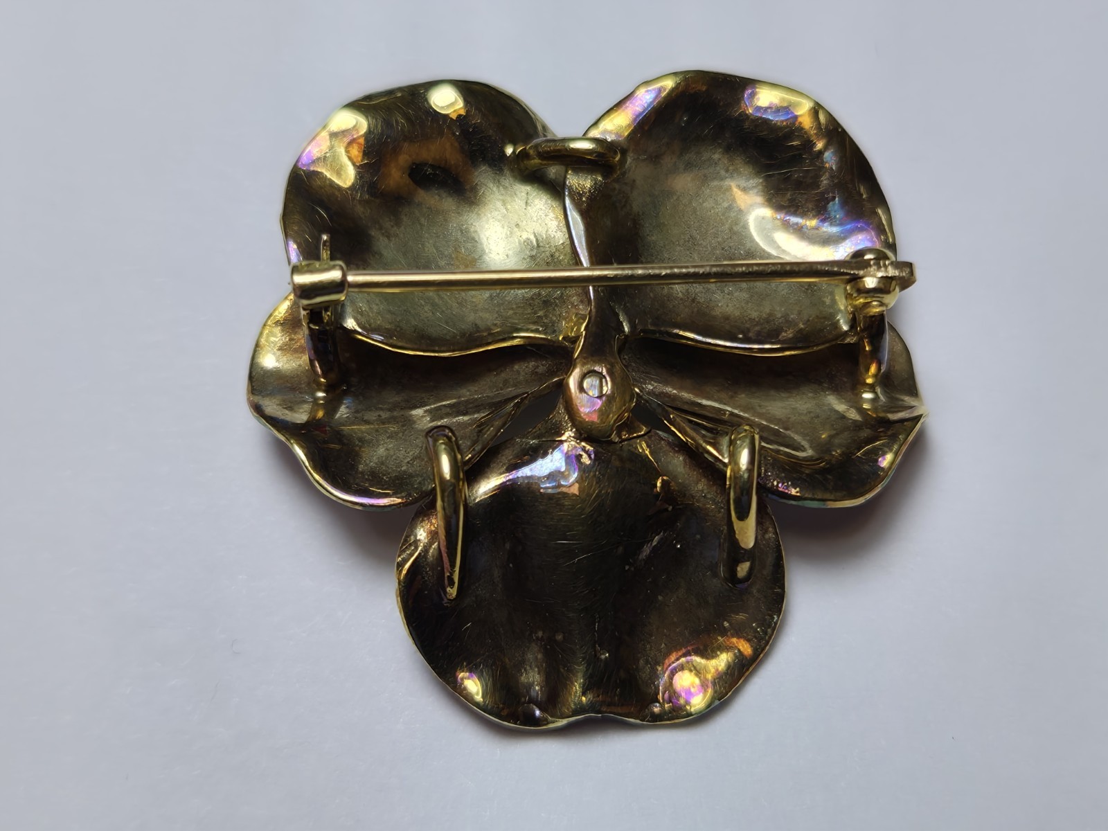 Vintage 14k Gold Enamel Pansy Brooch Pin
