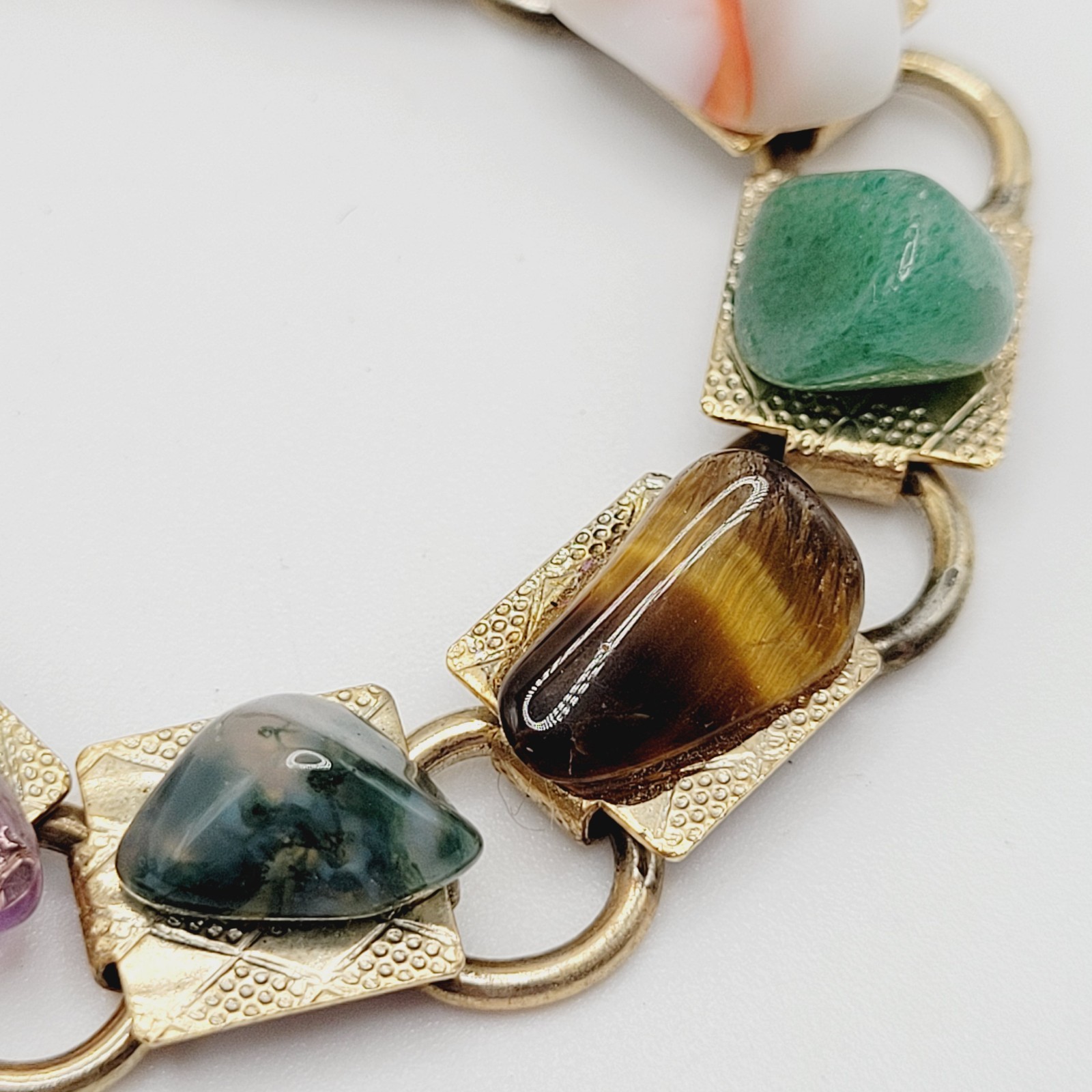 Souvenir Louisiana Natures Worldwide Polished Gemstones Gold Tone Vtg Bracelet