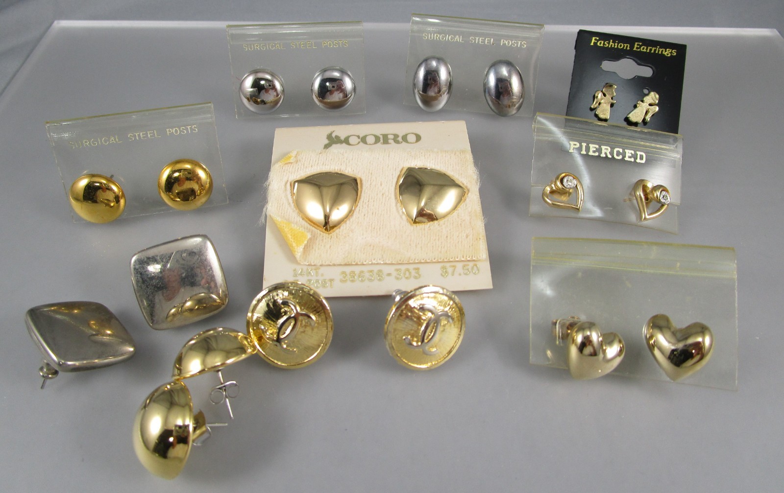 Vtg Mod Retro Silver &Gold Tone Multi Styles LOT 10 Post Pierced Earrings 173N