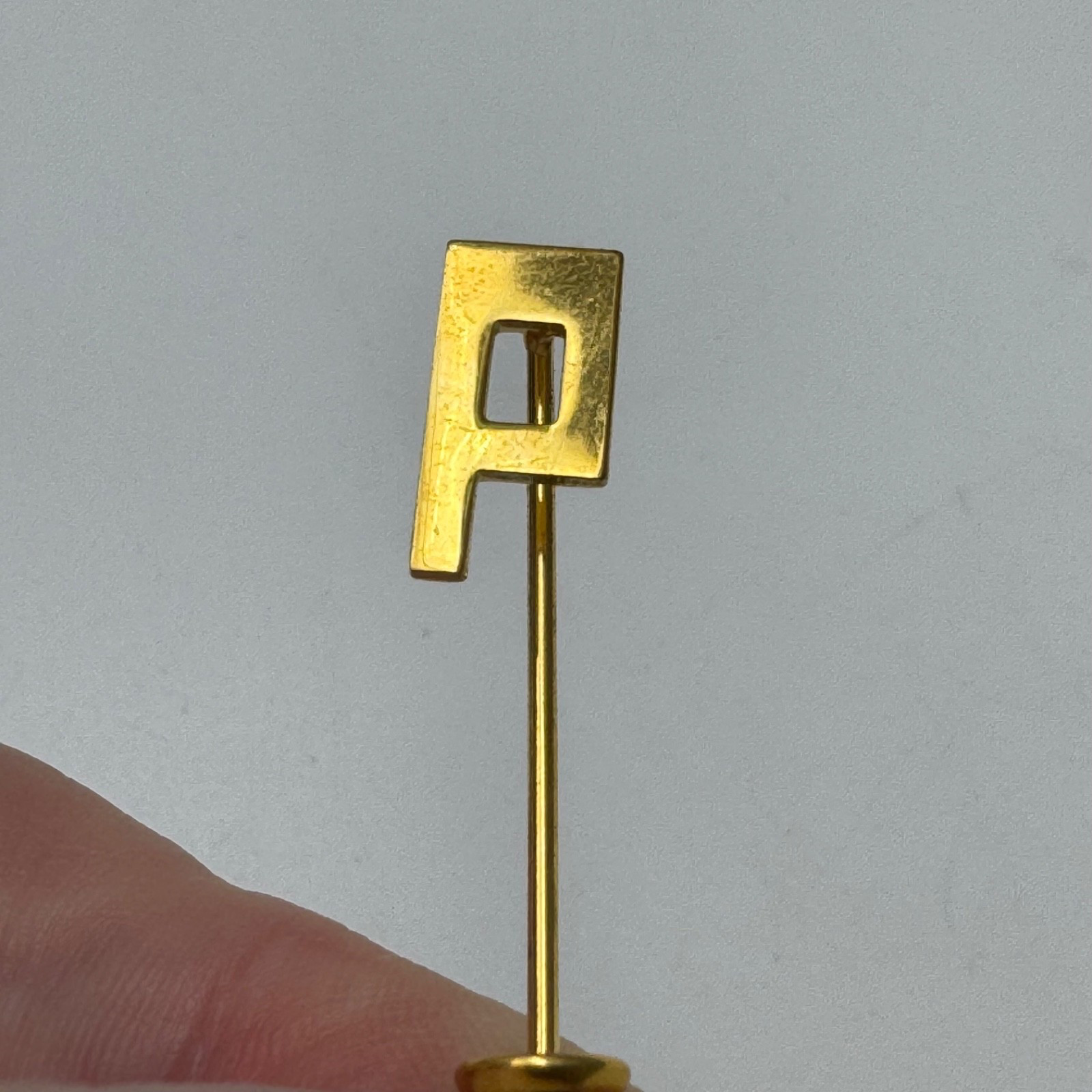 Mid Century Modern Initial Stick Pin Letter P Gold Tone Vintage Brooch