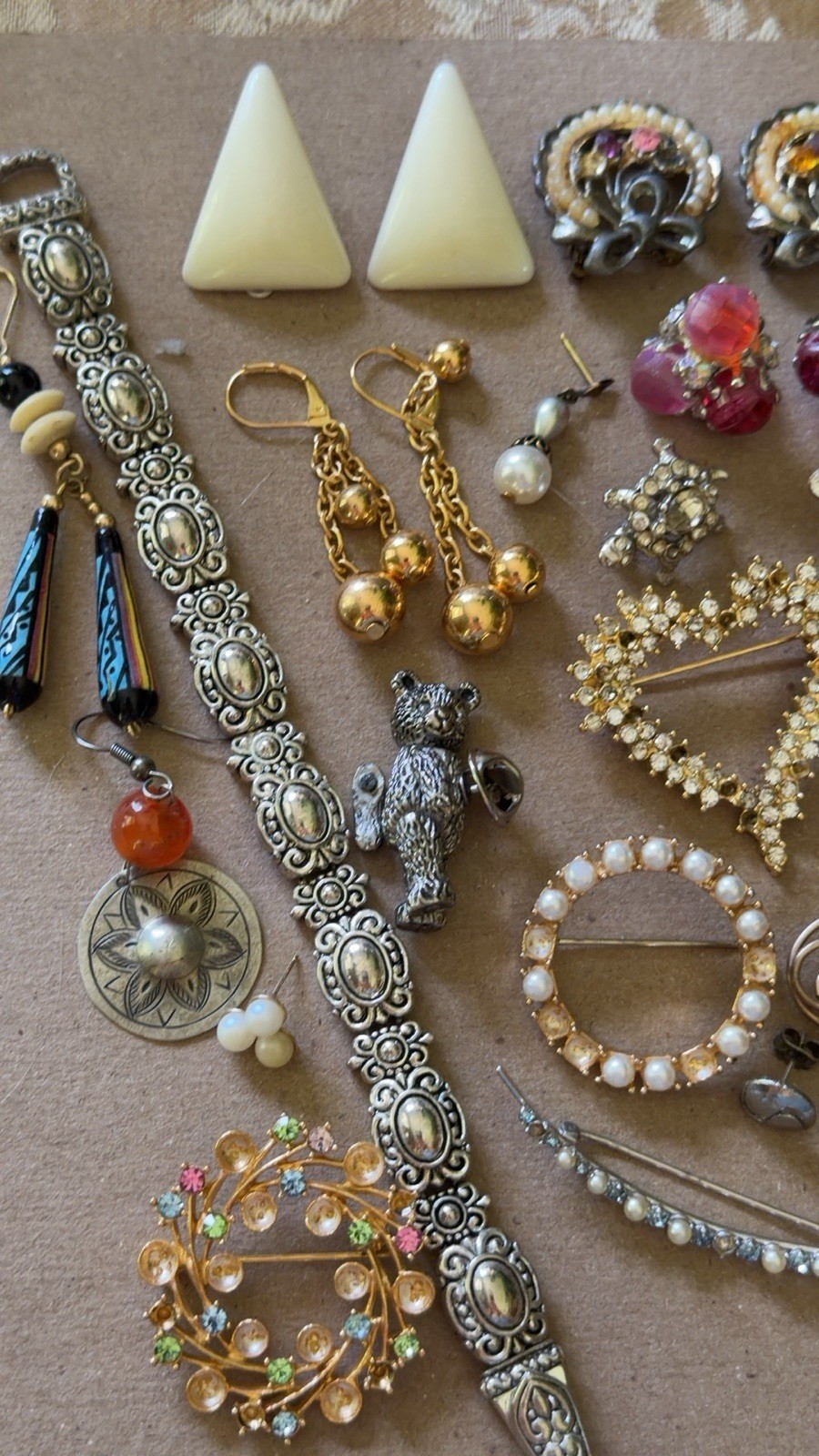 Wear Repair Repurpose Vintage Jewelry Lot ~ Brooch Pin Earring Clip ~ Rhinestone