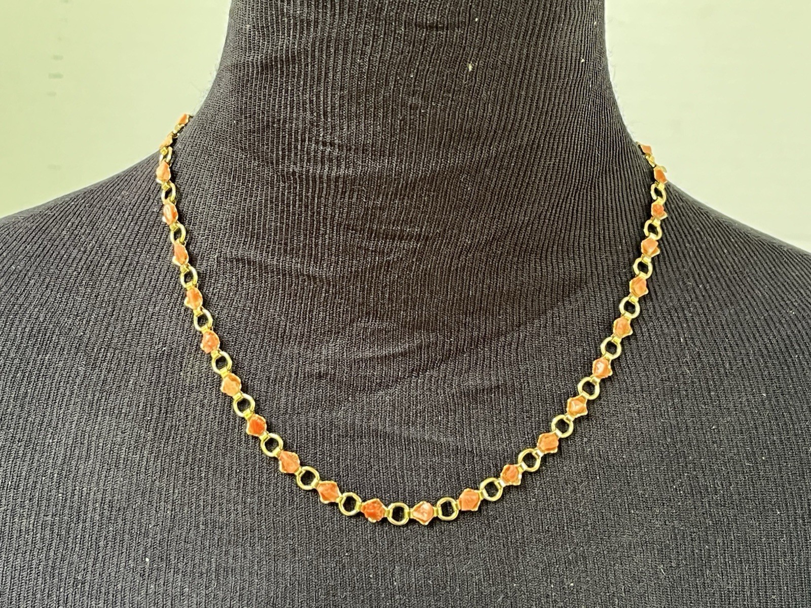 Vintage Coral Link Necklace & Earrings, Polished Natural Coral Gold-toned Links