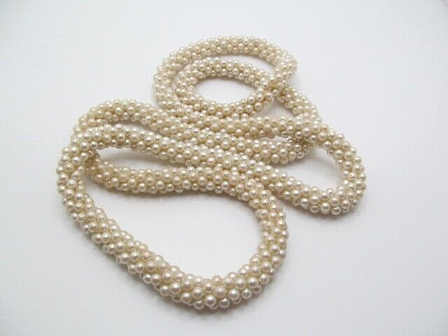 Vintage Faux Pearl Popcorn Clustered Long Length 10.4mm Round Necklace 39 Inch