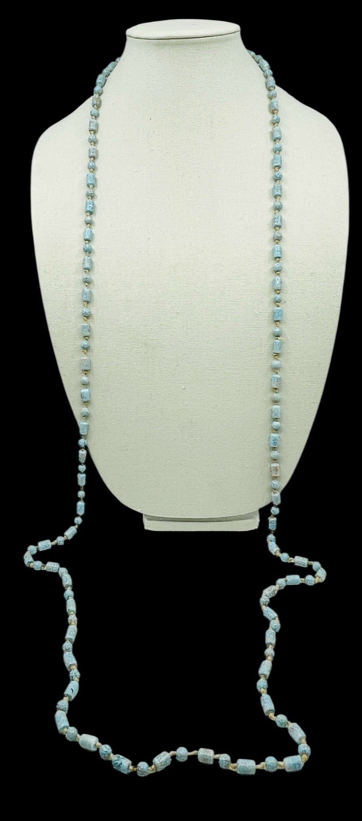 Long Antique Art Deco Circa 1920’s Robin’s Egg Blue Flapper Bead Necklace 60” L