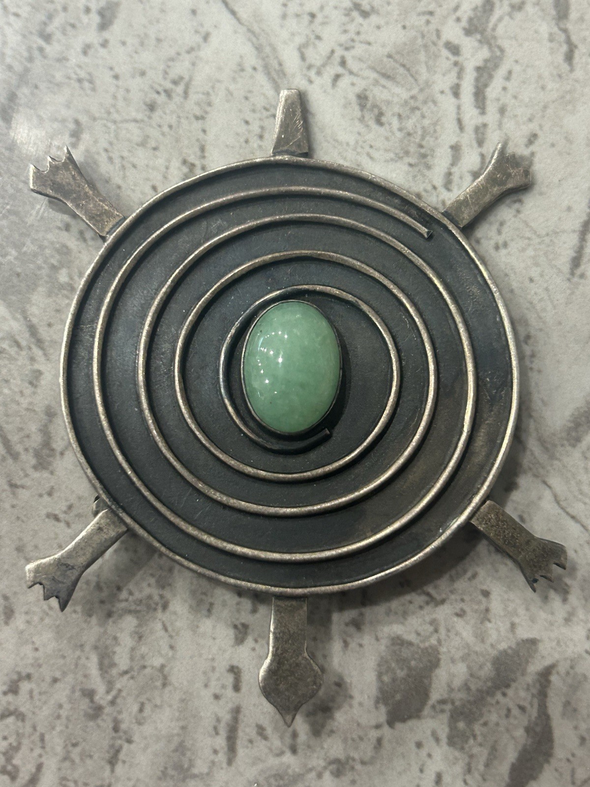 Signed Anne Forbes Sterling Stone Turtle Brooch