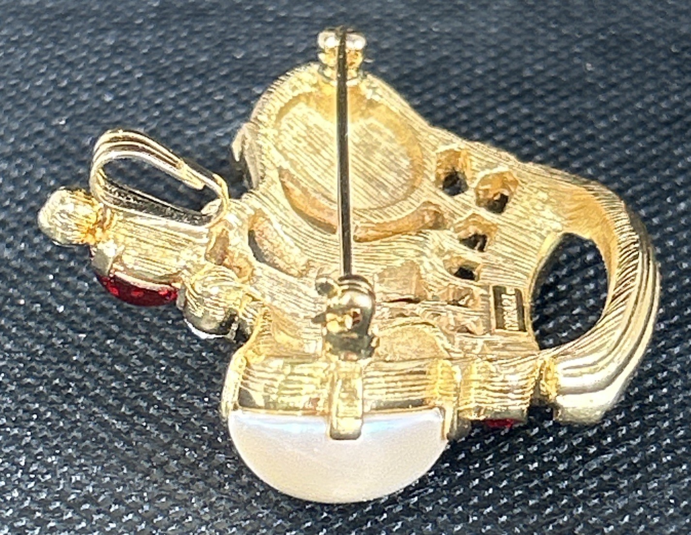 Vintage Trifari Faux Pearl Rhinestone Crown Brooch Pendant Gold Tone Convertible