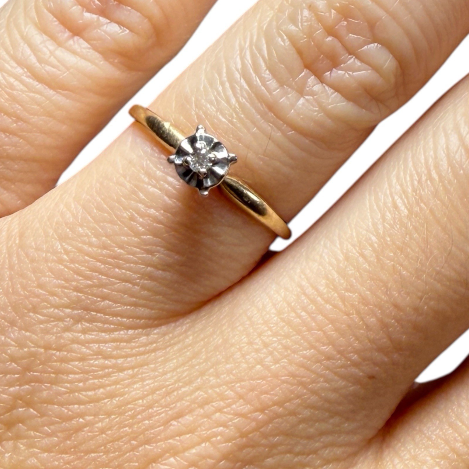 Vintage 1950s Mid Century 10K Gold Illusion Diamond Ring Size 5.5 Minimalist
