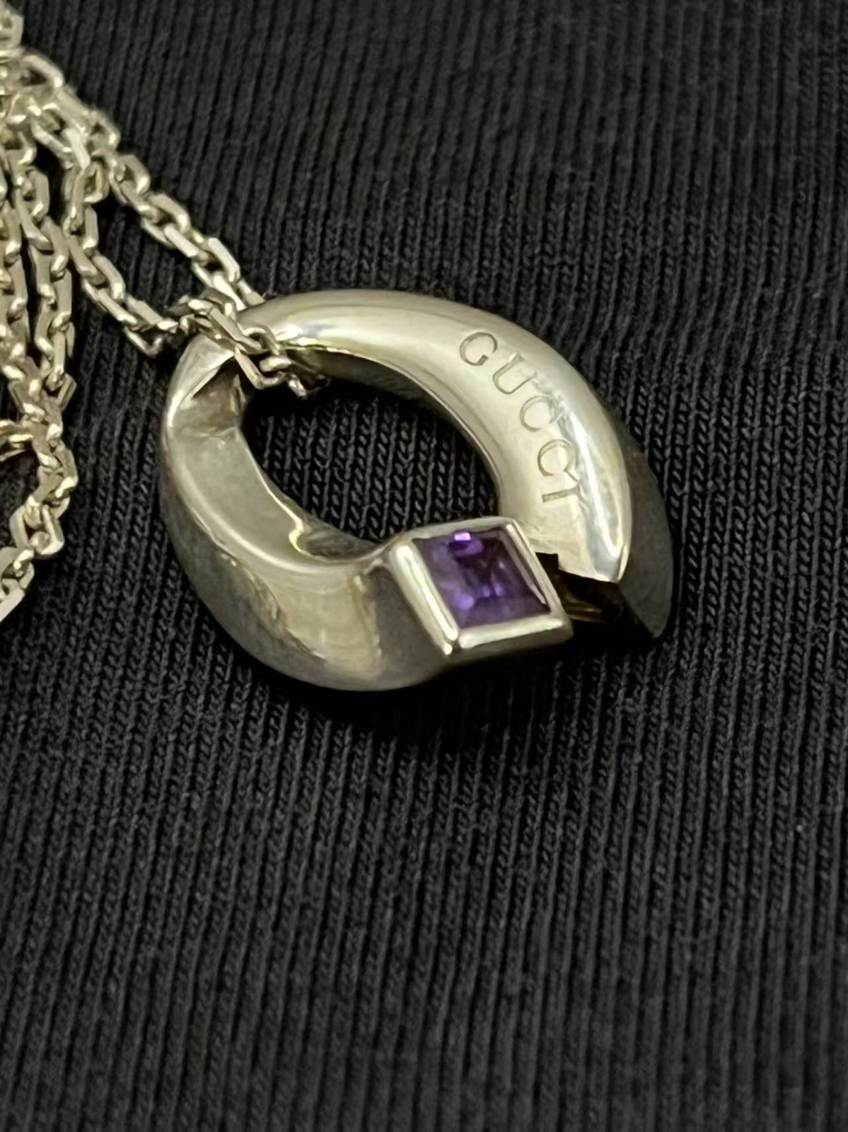GUCCI Amethyst Twist Pendant 925 Silver Necklace 16.5in