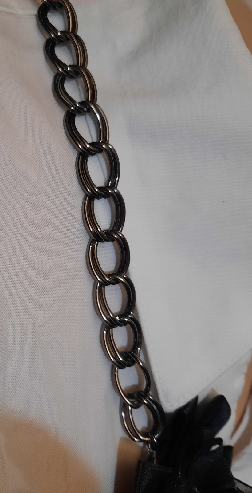 Vintage Mi-Amore Floral Bow 28″ Chain Necklace Black Chunky Statement Silvertone