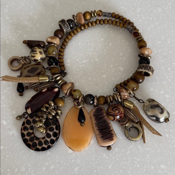Vintage Necklace Oversized Earth Tone Wild Exotic Beaded Ovelap Choker
