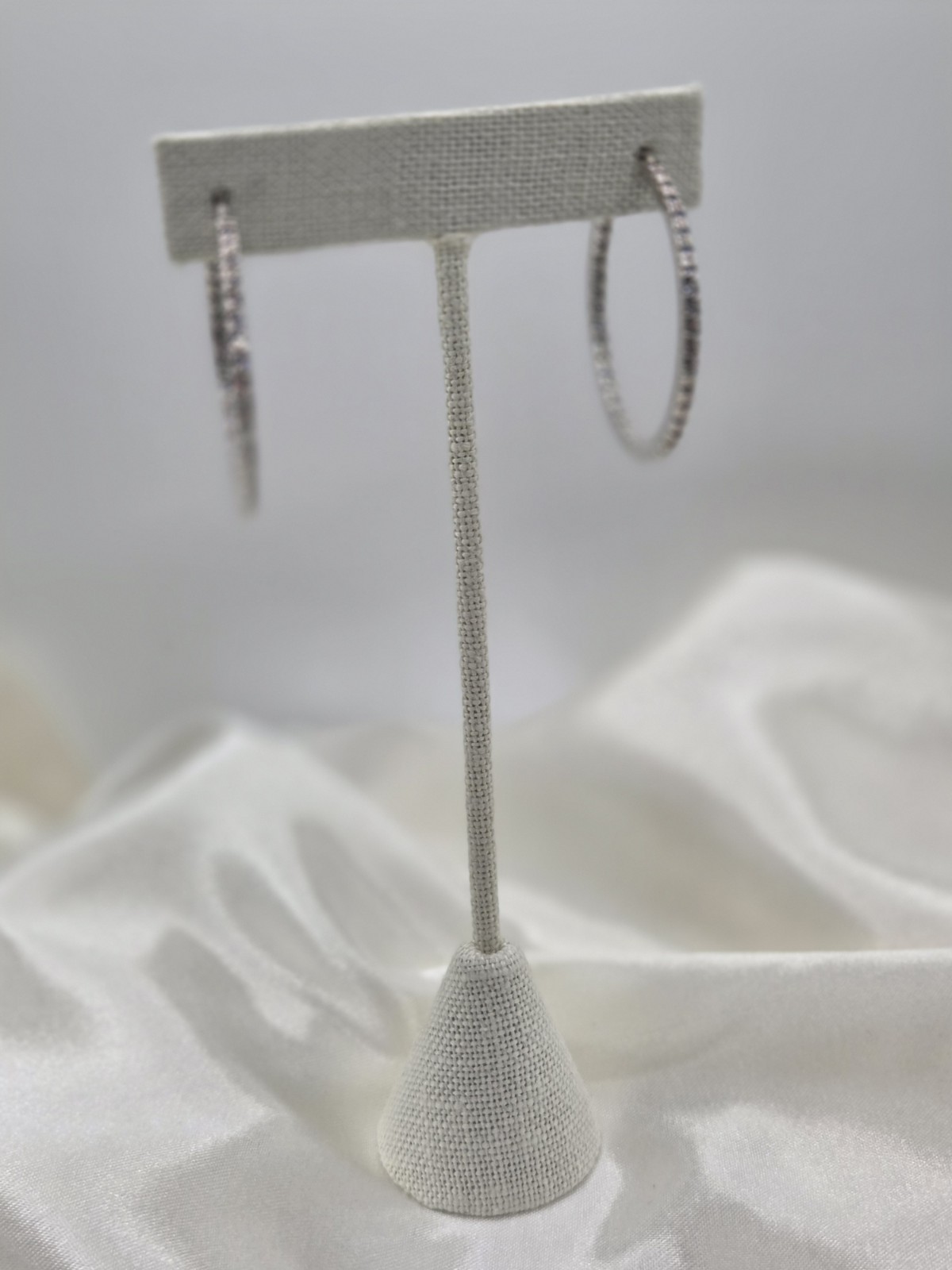 QVC Diamonique Pave Inside-Out Hoop Earrings Pierced 1.5″ 2mm wide Anti-Tarnish