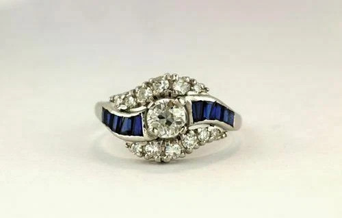 Vintage 1.24CT Round Lab Created Diamond Ring 14K White Gold Over Swirl Cocktail