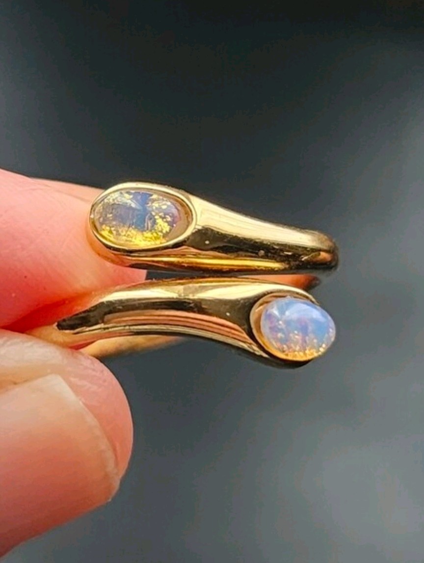 Vintage Foil Opal Bypass Ring Size 8