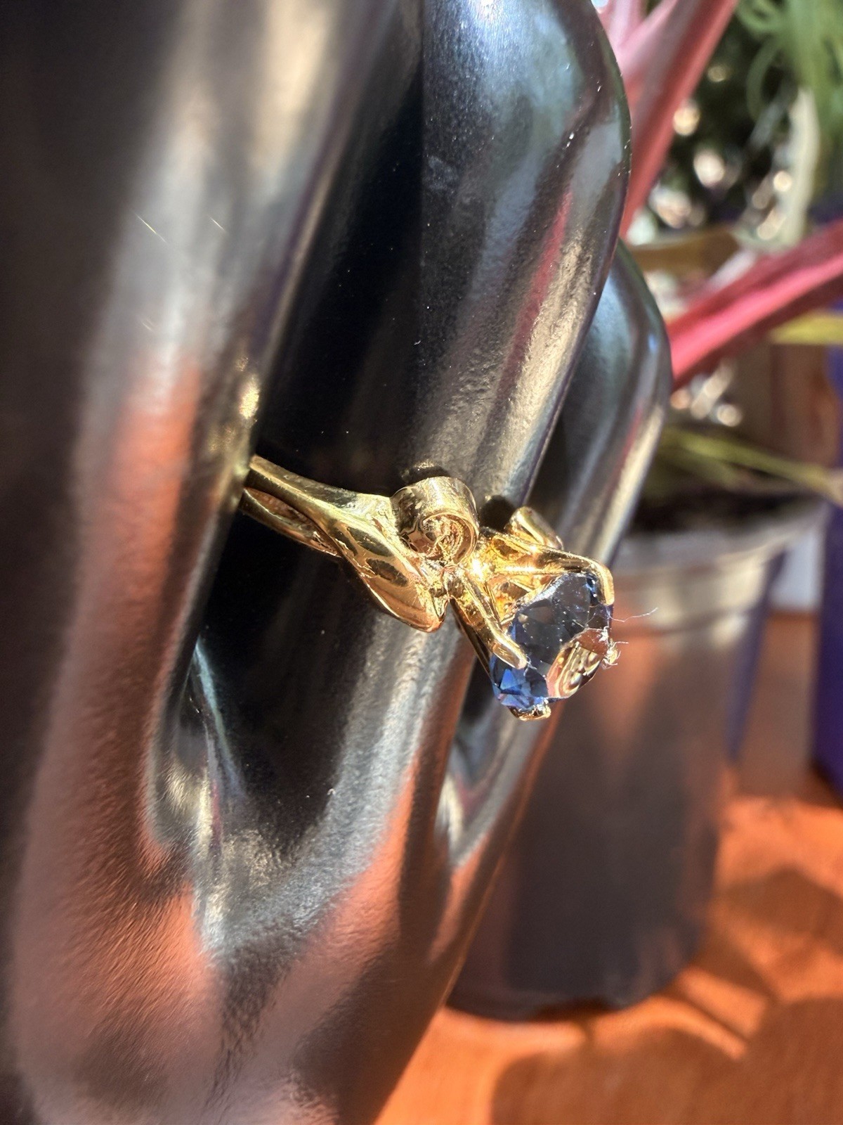 Vintage Seta Gold Plate Sapphire Ring Size 6.75 Solitaire Estate Find