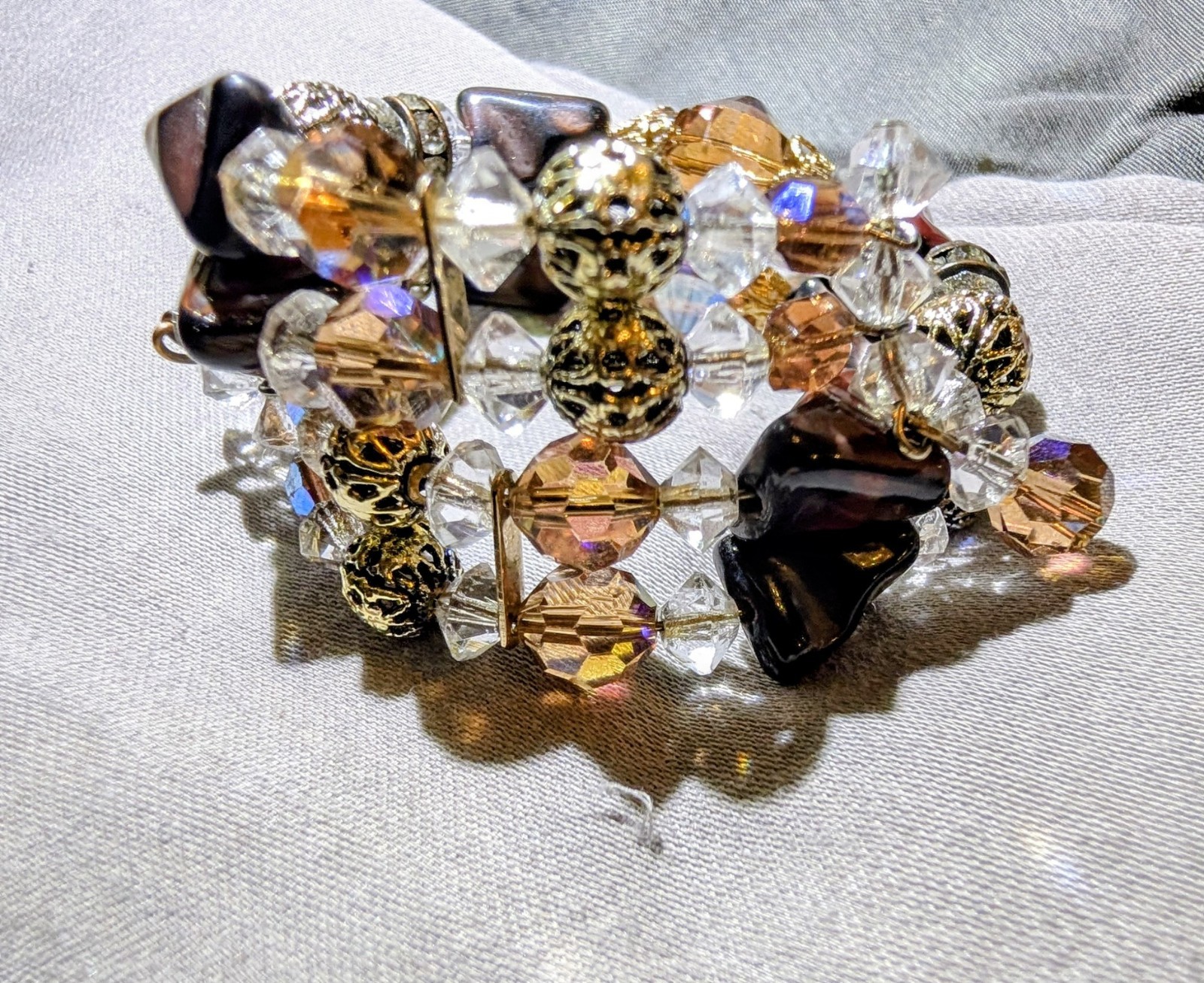 Vintage Coro 3-Piece Parure Set Smoky Topaz AB Crystal Multi-Strand Choker Wrap