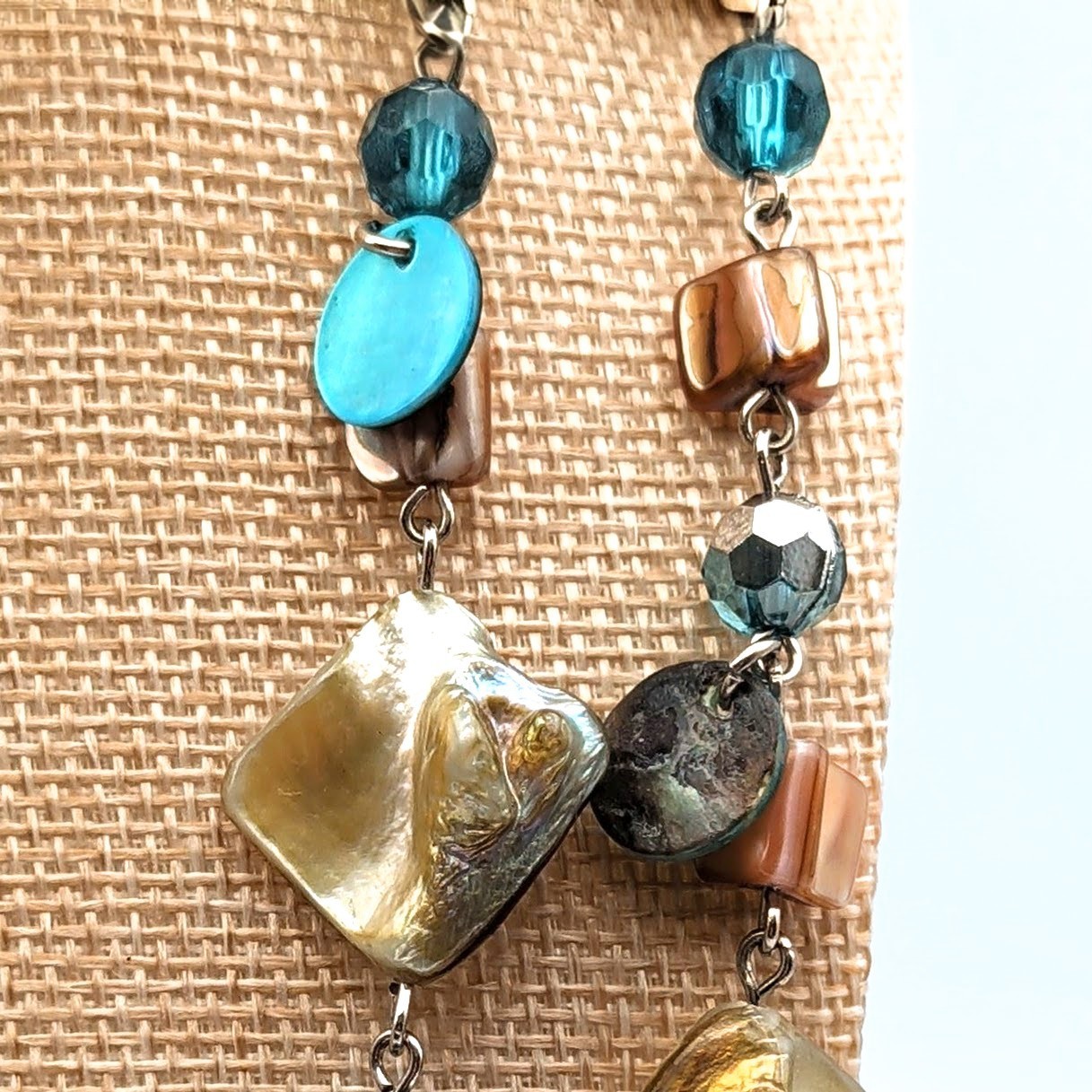 Lia Sophia Signed “Ocean Air” Abalone Shell & Glass Beads Silver Tone Necklace