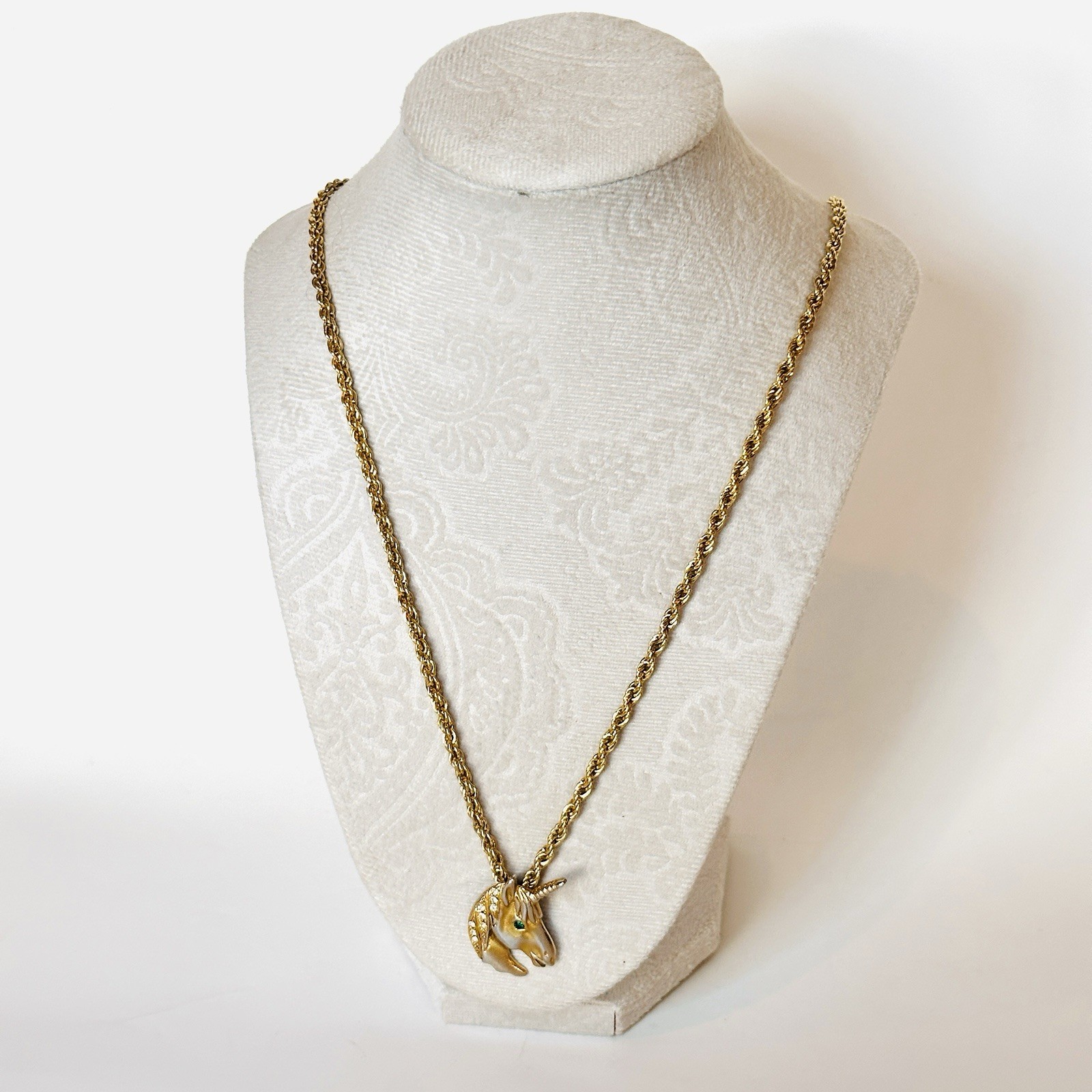 VTG Running Horse Unicorn Rhinestones Equestrian Pendant Necklace Gold Tone LOT