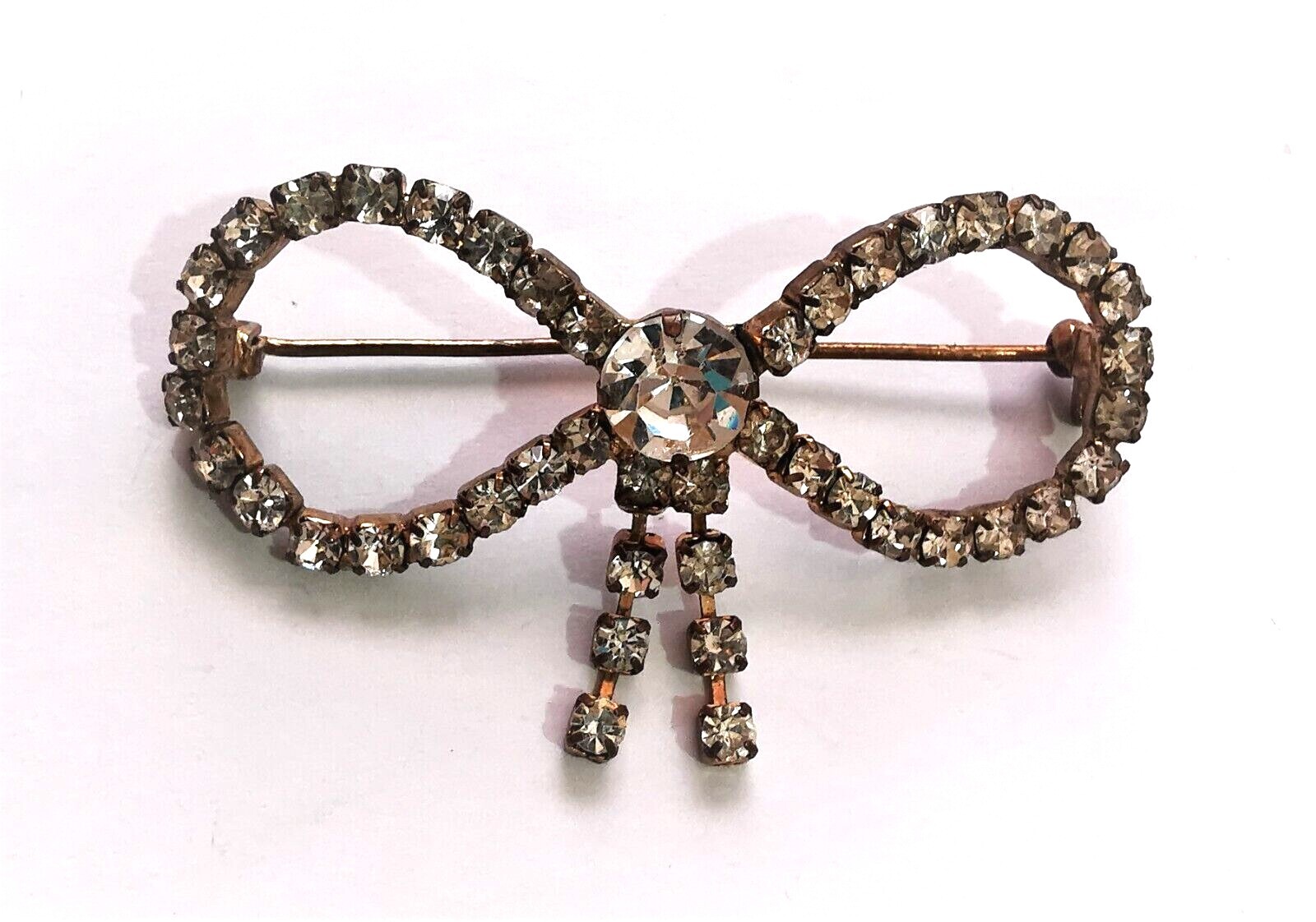 Vintage Czech Clear Glass Brooch Pin Rhinestone Rhinestones Handmade Art Deco Br