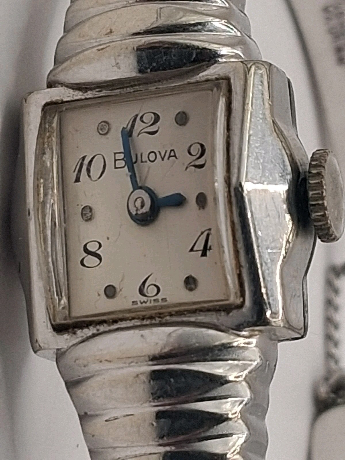 Vintage Bulova 10k Rolled White Gold Plate Manual Wind Ladies Watch Working
