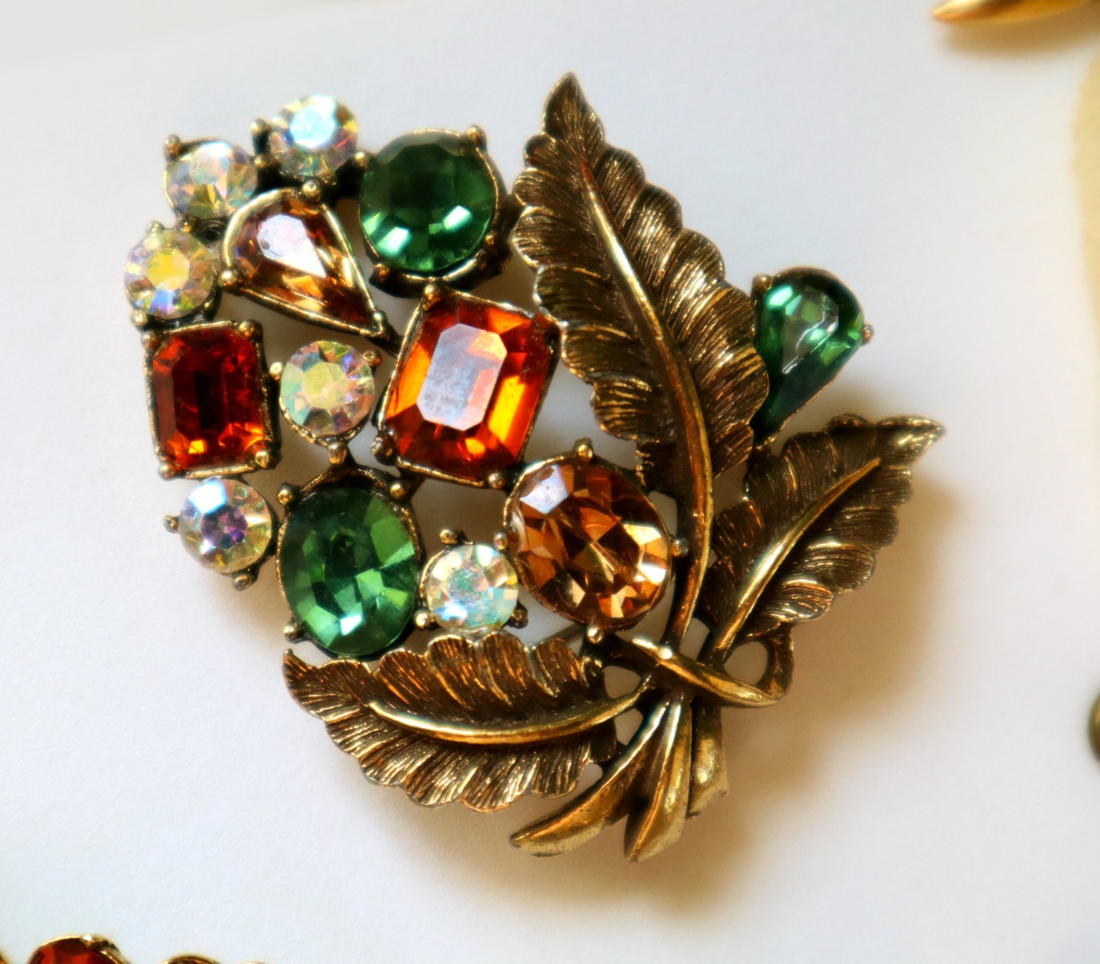 Vintage CORO PARURE Rhinestone Set Fall Colors Necklace Bracelet Earrings Brooch