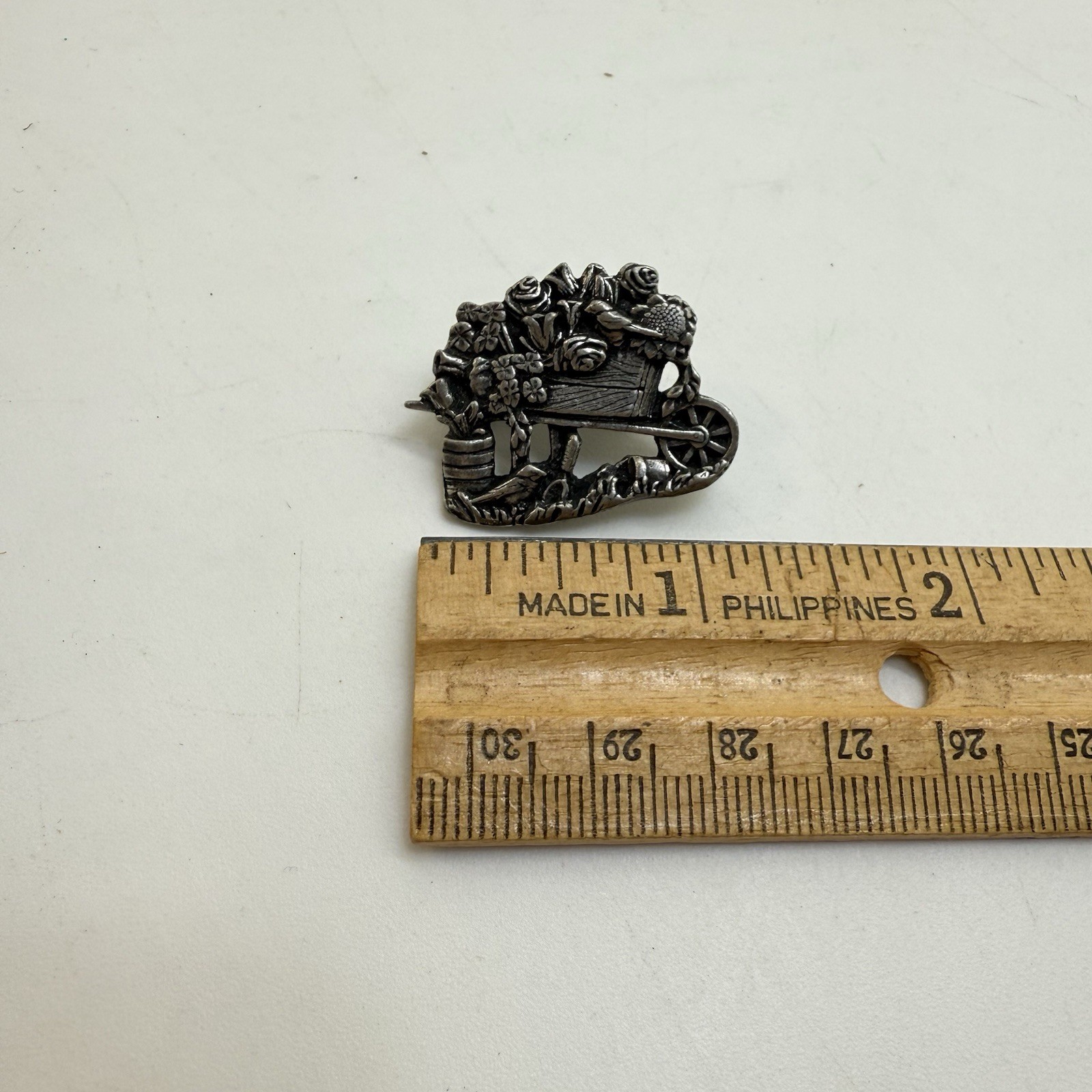 Vintage Birds & Blooms Limited Edition 2001 Pewter Flower Wheelbarrow Brooch Pin