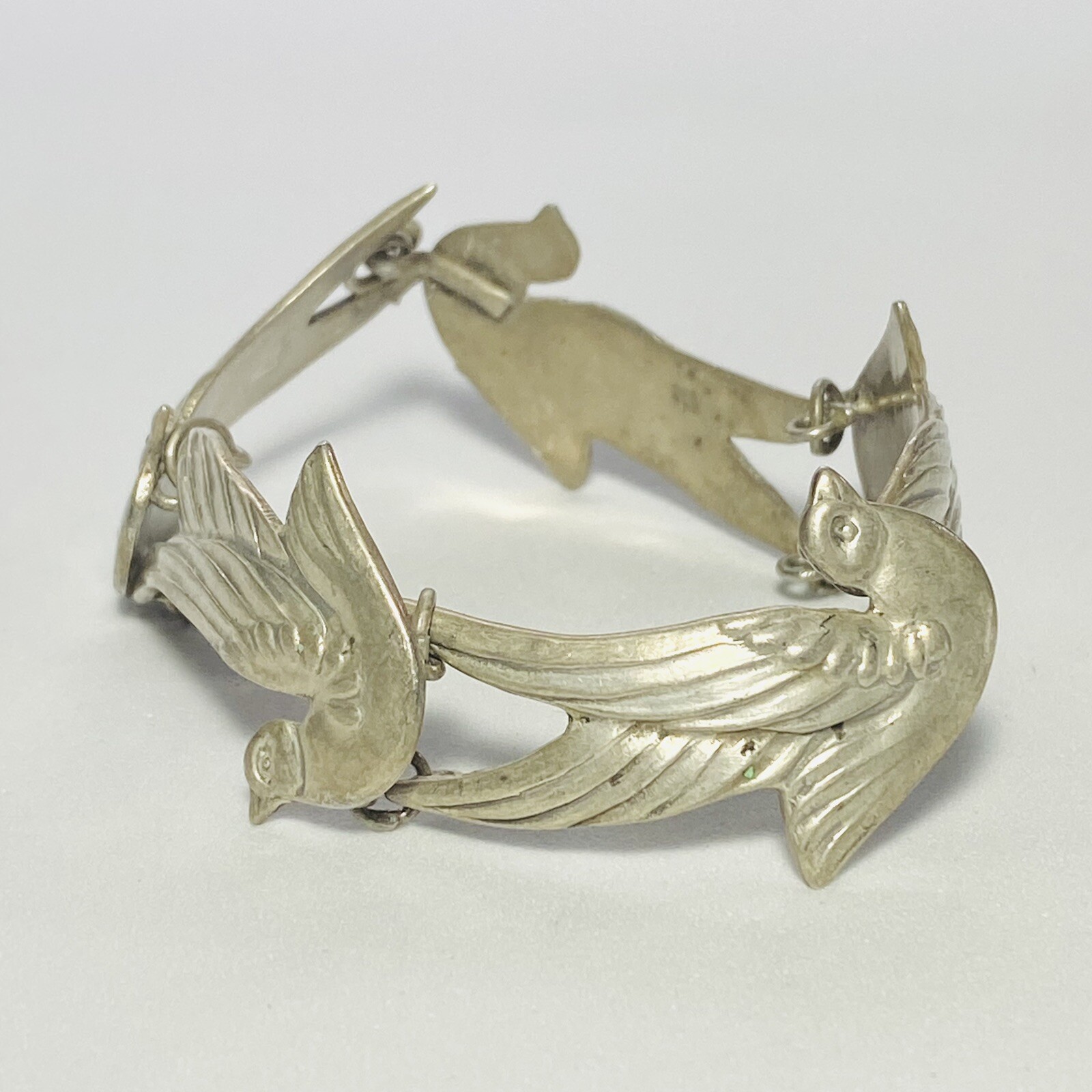 Los Castillo Taxco Mexico Sterling Silver Dove Bird 6.5″ Bracelet 23.0g