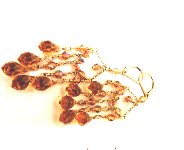 Vintage 14K Gold Filled Dangle Multi Faceted Earrings Amber/Brown Crystals
