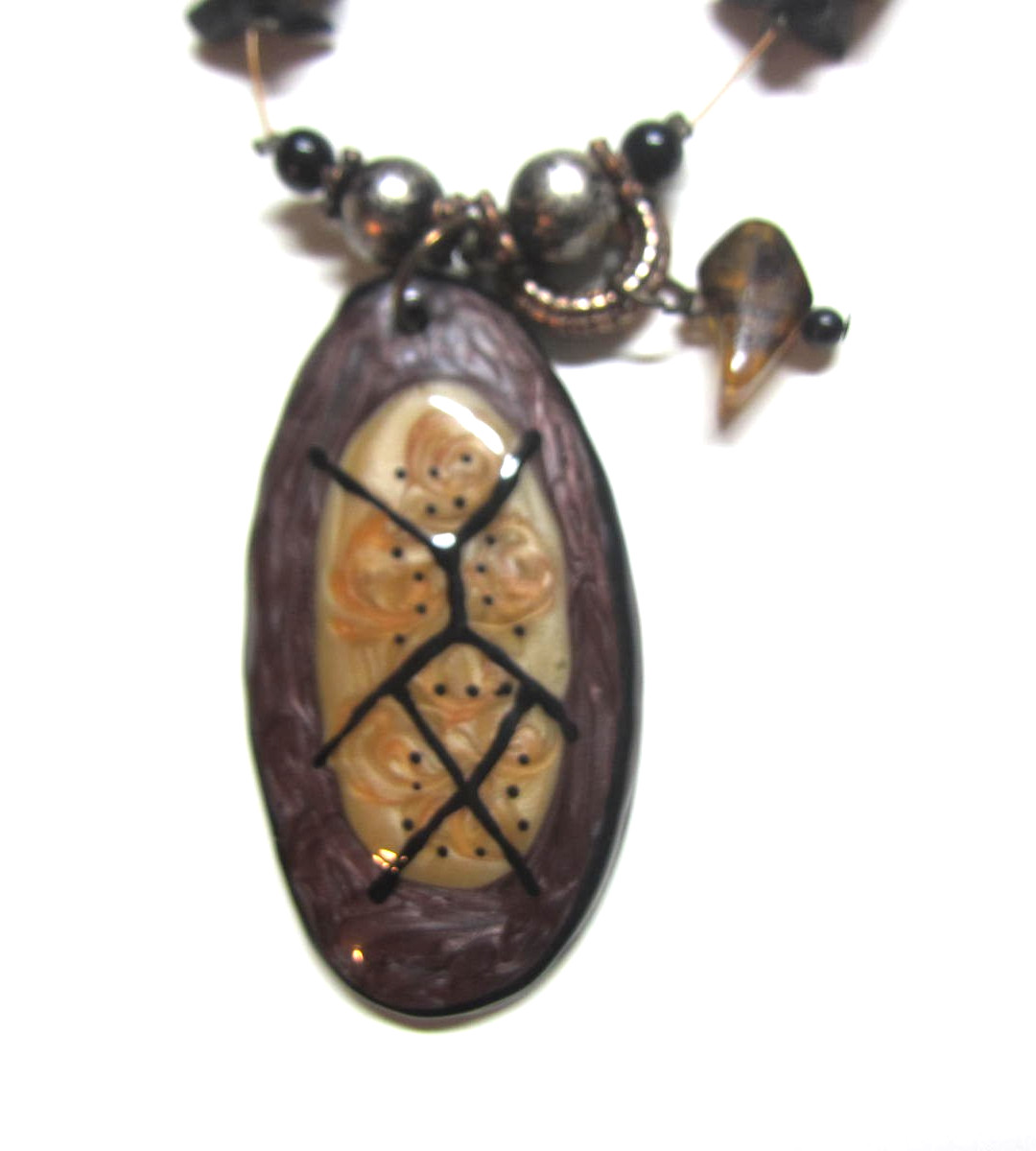 Vintage 80’s Art Pendant on Chip Beaded Necklace Costume Jewelry