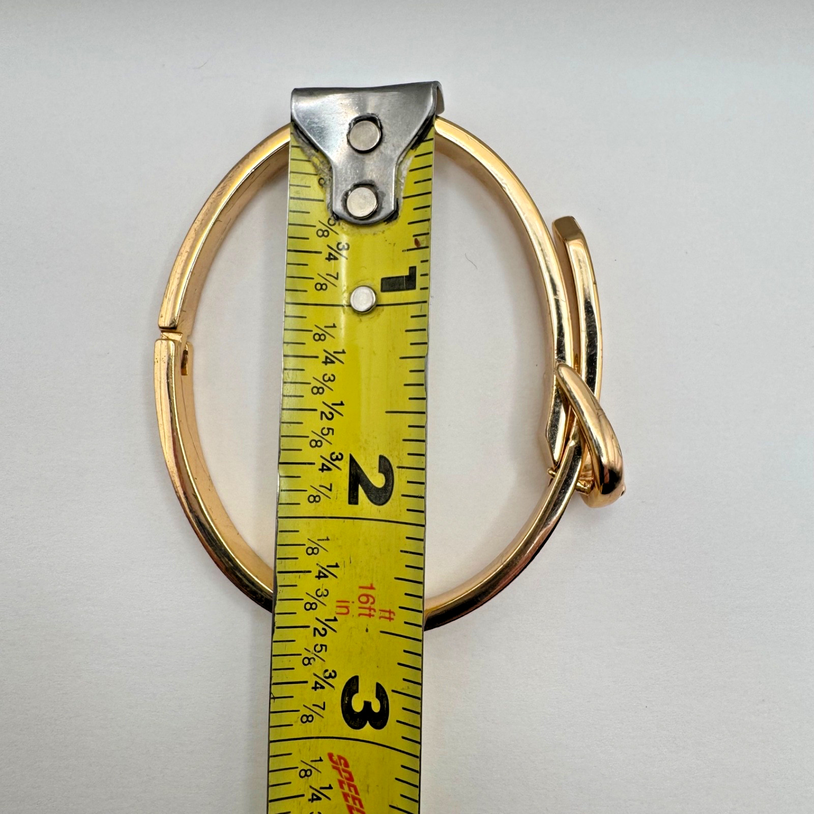 Sleek Gold Tone Belt Buckle Hinged Bracelet Adjustable Statement Bangle 6.5-7”