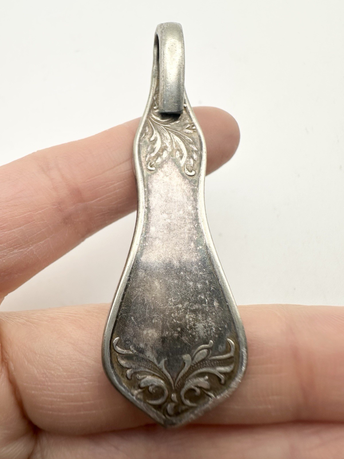 Vintage Upcycled Silverplated Spoon Handle Pendant Necklace Artisan Nouveau Art