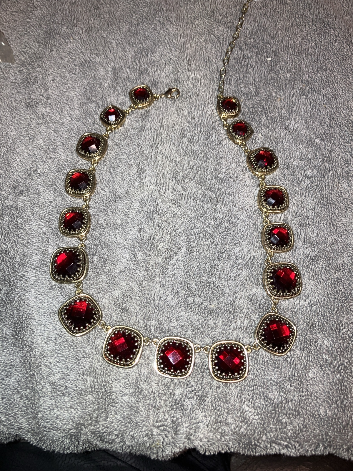 Vintage Napier Necklace Faux Red Ruby And Mirrors 15-17” Adjustable