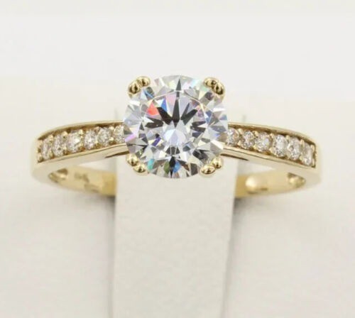 Art Deco 2.10 Ct White Diamond Vintage Engagement Ring 14K Yellow Gold FN