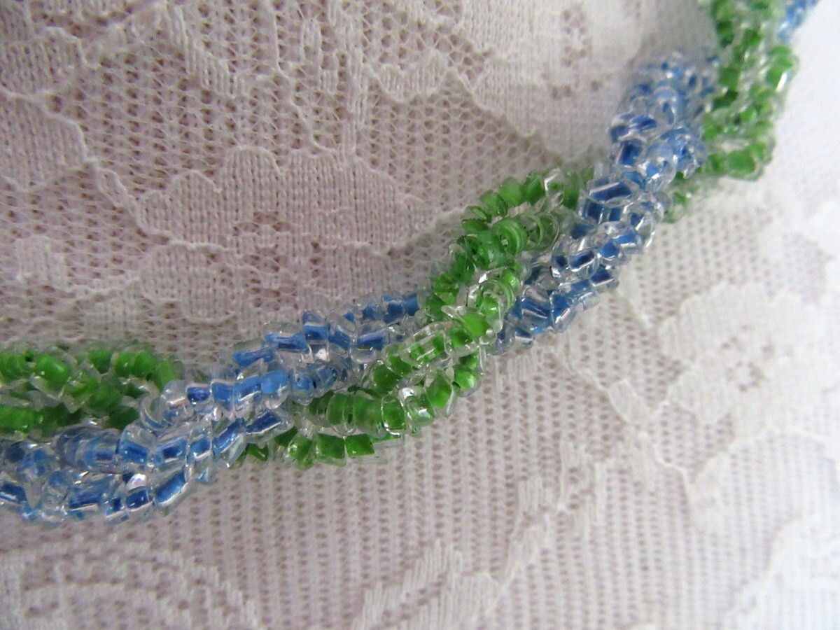 Vintage Blue & green beaded necklace & clip on cluster earrings set – Japan MCM