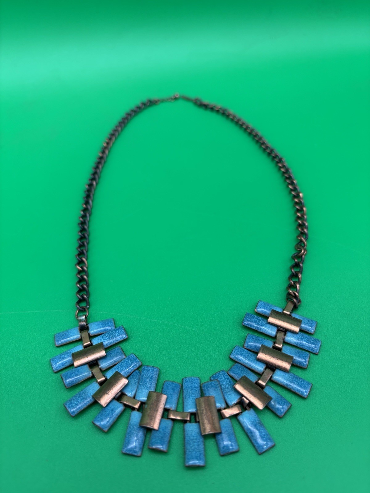 Vintage Estate MCM High End Enameled Copper 23.5” Modernist Statement Necklace