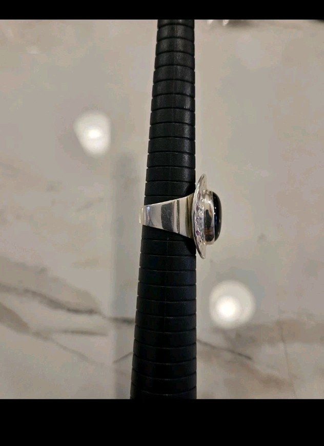 Sterling Silver ATI Mexico Onyx Hammered Handmade Oval Statement Ring Size 9