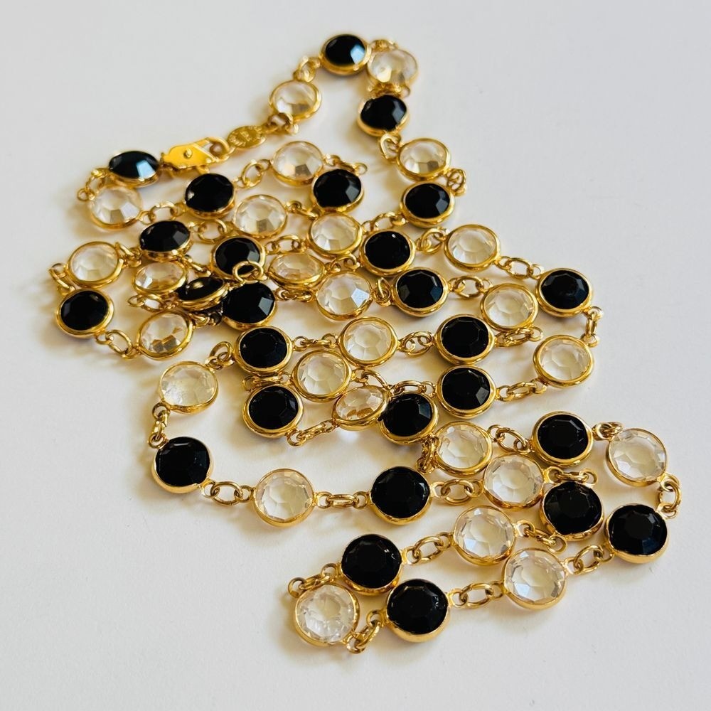 VTG Regal Open Bezel Austrian Crystal USA Necklace gold plated strand High end