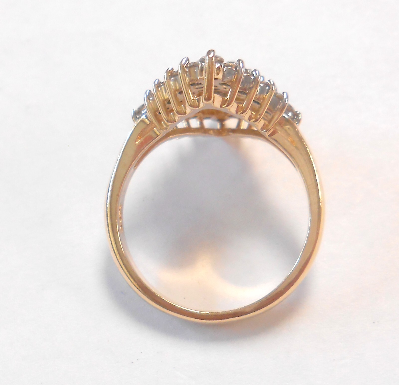 Wide 1.08ctw Champagne Diamond Cluster 10K Yellow White Gold Ring Size 6.75