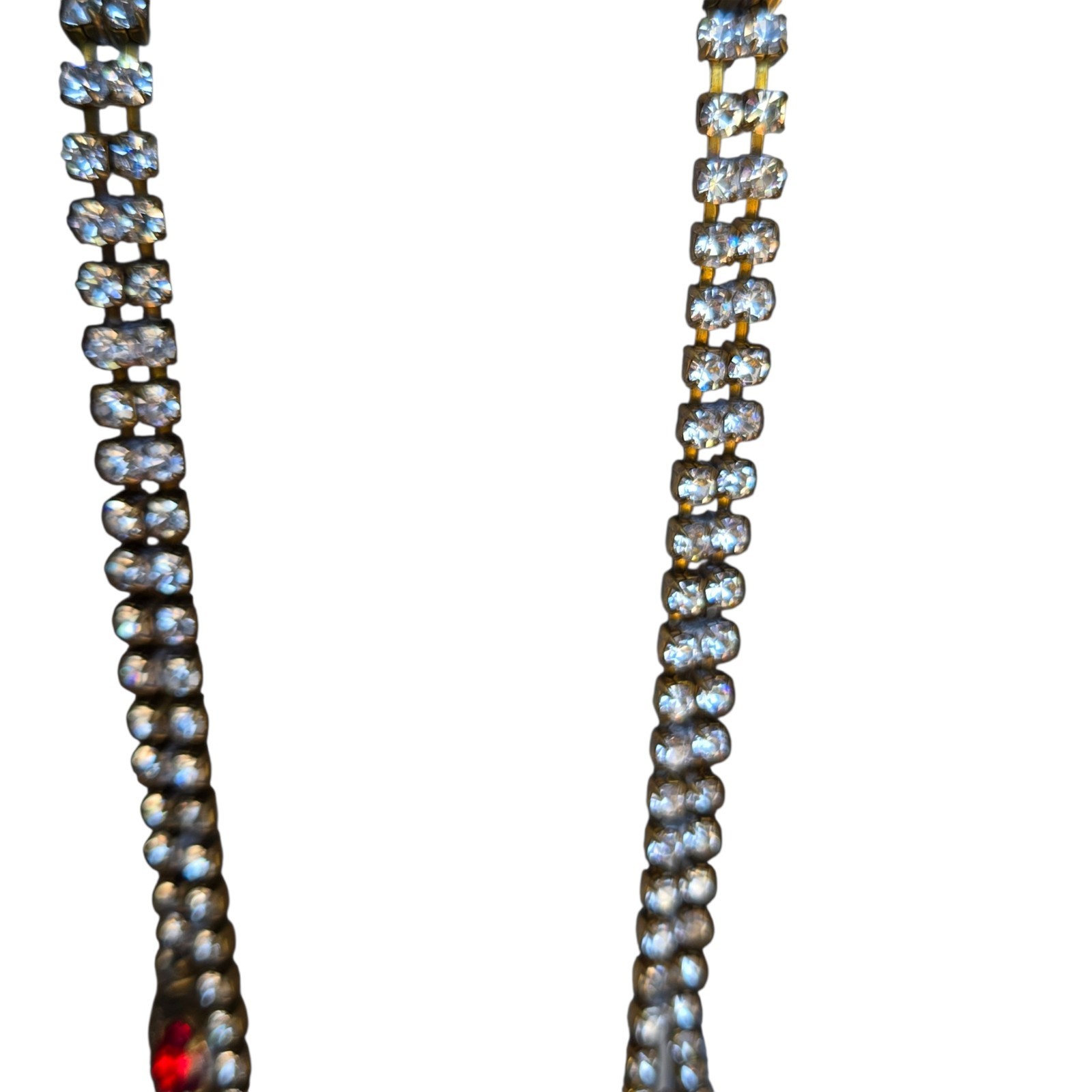 Vtg Signed Husar D Czech Glass Festoon Necklace Green Center Red Accent Stones