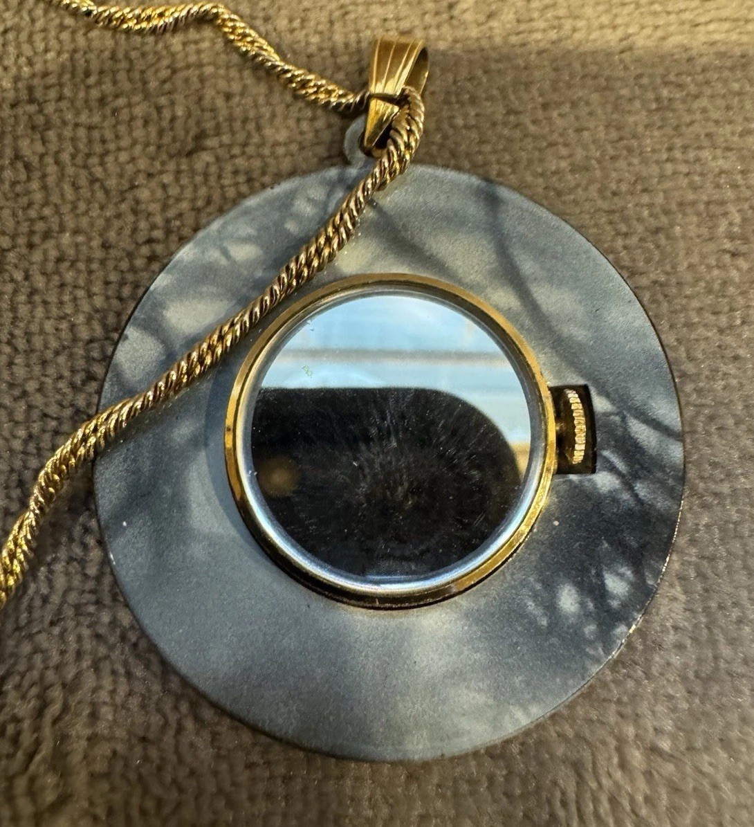 WOMENS SWISS CARAVELLE NECKLACE PENDANT WATCH With Mirror MANUAL WIND Runs