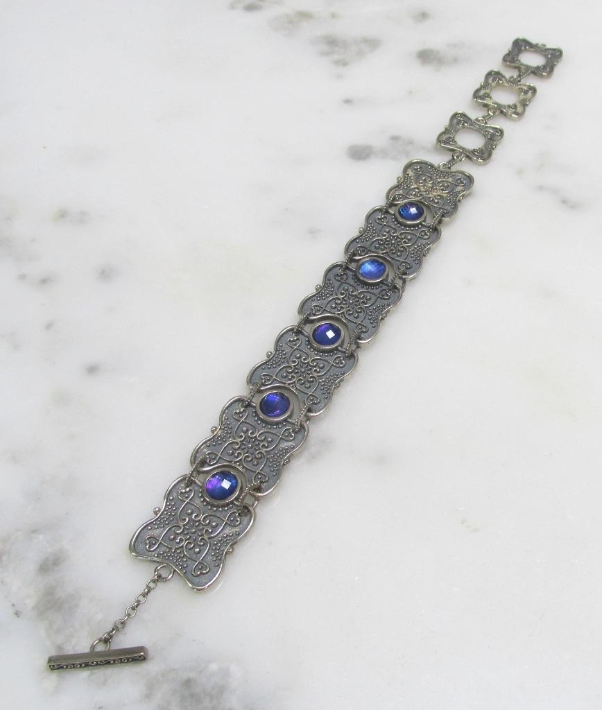 Ail Aluma Morocco Sterling Silver Bracelet w/ Blue Faceted Stones 27.3g ~ 3-D431