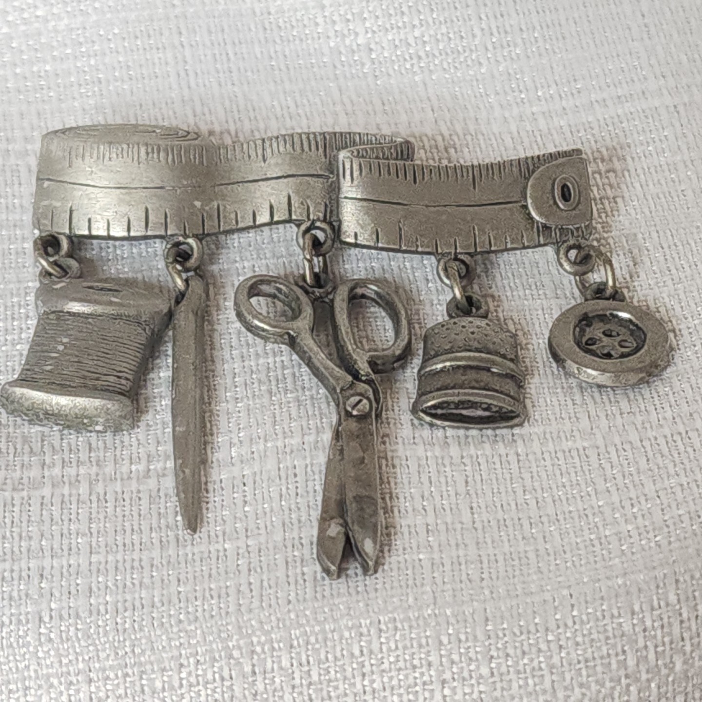 VTG JJ Jonette Pin Sew Theme Tape Measure Thread Needle Scissors Thimble Button